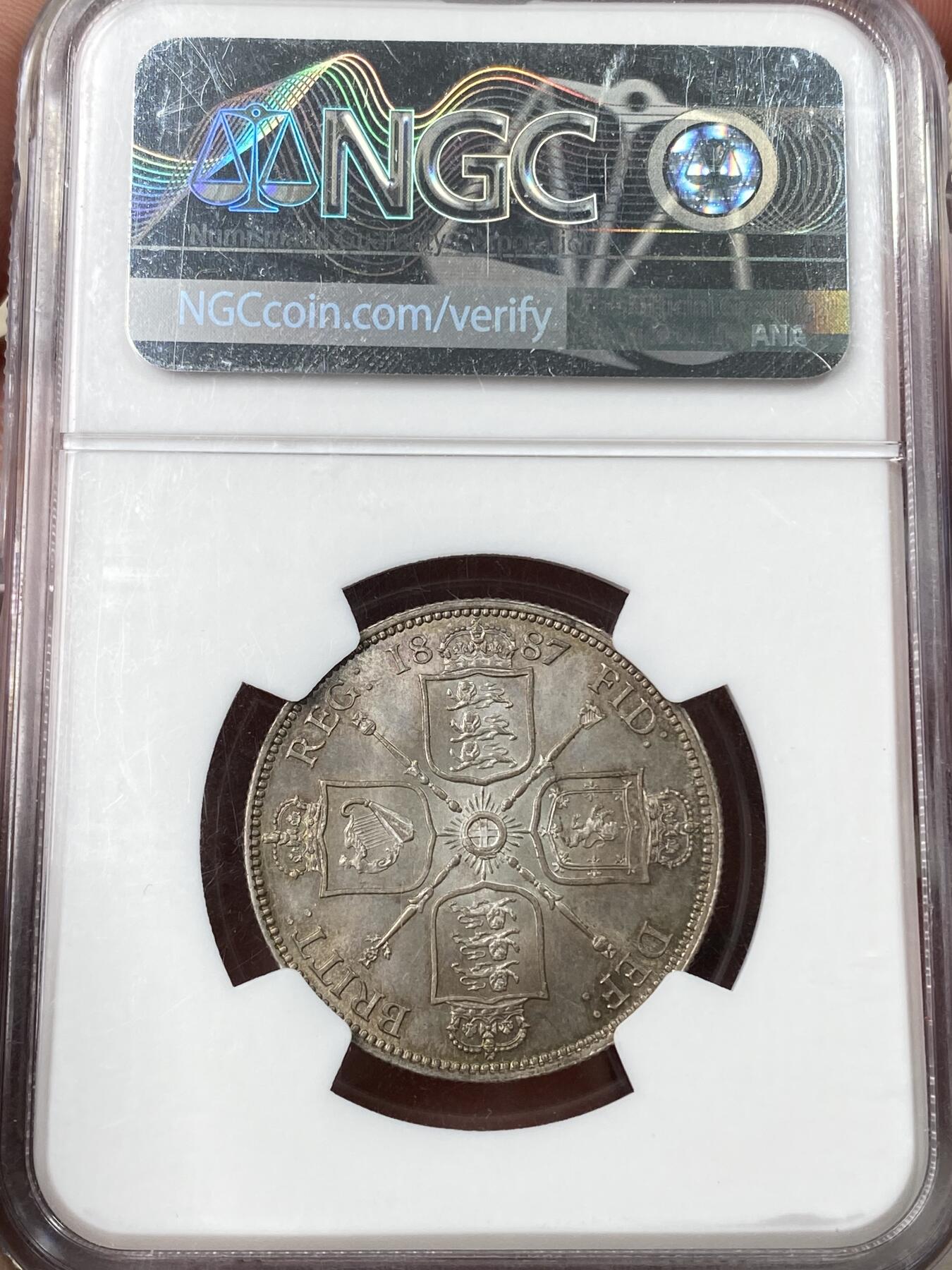 万国钱币拍卖第060期（万国六十期纪念大拍） NGC MS64 1887英国维多利亚高冠2先令银币 极美丝绸光英伦淡彩环绕