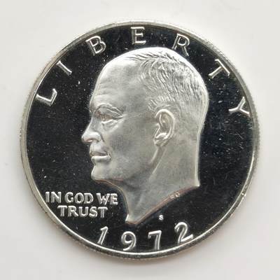 博洋堂世界钱币拍卖第159期（全场包邮） - 美国1972年艾森豪威尔像纪念银币，1美元面值，精制币，成色几乎全新。