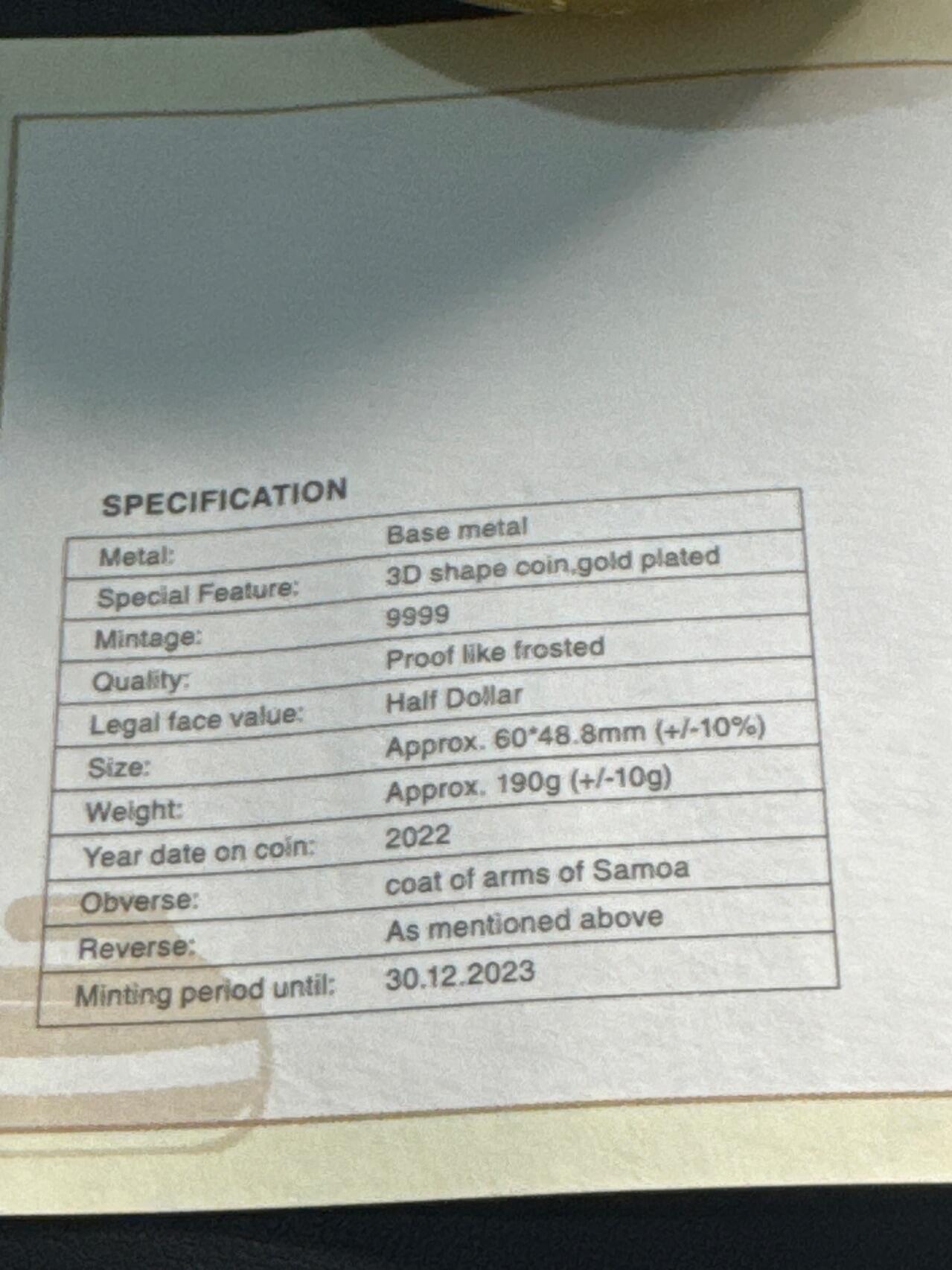 ❤️【币观天下】❤️ 第341期钱币拍卖- 2026.1.30周五晚上6点半场-长期征集拍品 春节前最后一场本场不能存放 节后恢复拍卖 萨摩亚2022年冰壶型纪念铜币盒证齐全