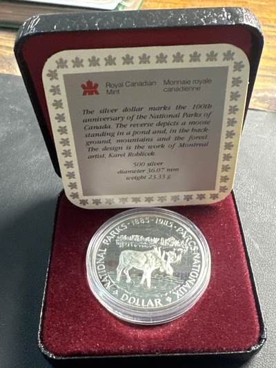 ❤️【币观天下】❤️ 第341期钱币拍卖- 2026.1.30周五晚上6点半场-长期征集拍品 春节前最后一场本场不能存放 节后恢复拍卖 - 1985 加拿大 原始生物北美驯鹿银币 带盒带证书【精制】银币