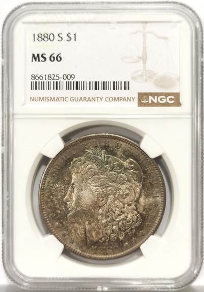 博洋堂世界钱币拍卖第159期（全场包邮） - NGC MS66 美国1880 S 摩根 双面五彩包浆
