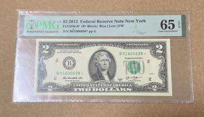 【礼羽收藏】🌏世界钱币拍卖第122期 - 2013年2美元倒置号补号PMG65分