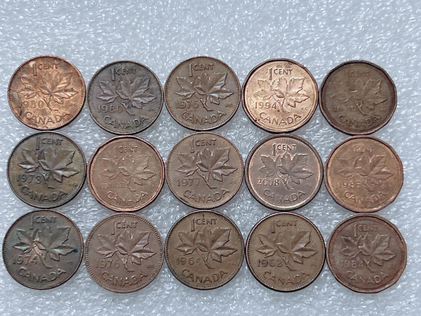 第一海外回流一元起拍收藏 散集专场  第296期 加拿大枫叶1分硬币 15枚