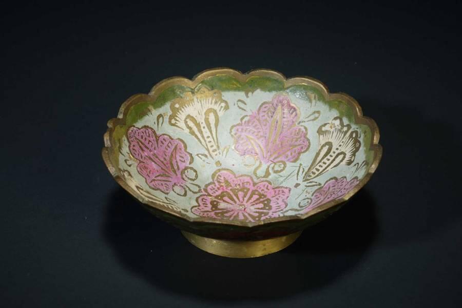 上海都达杂项专场十二（全场包邮】 铜珐琅彩刻花赏碗83-23