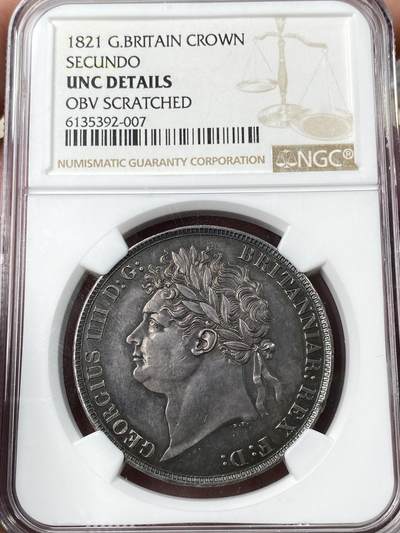 万国钱币拍卖第060期（万国六十期纪念大拍） - NGC UNCD 1821英国乔治四世马剑克朗大银 英国马剑系列名誉品种 Pistrucci倾力之作 厚重英伦五彩浮雕质感
