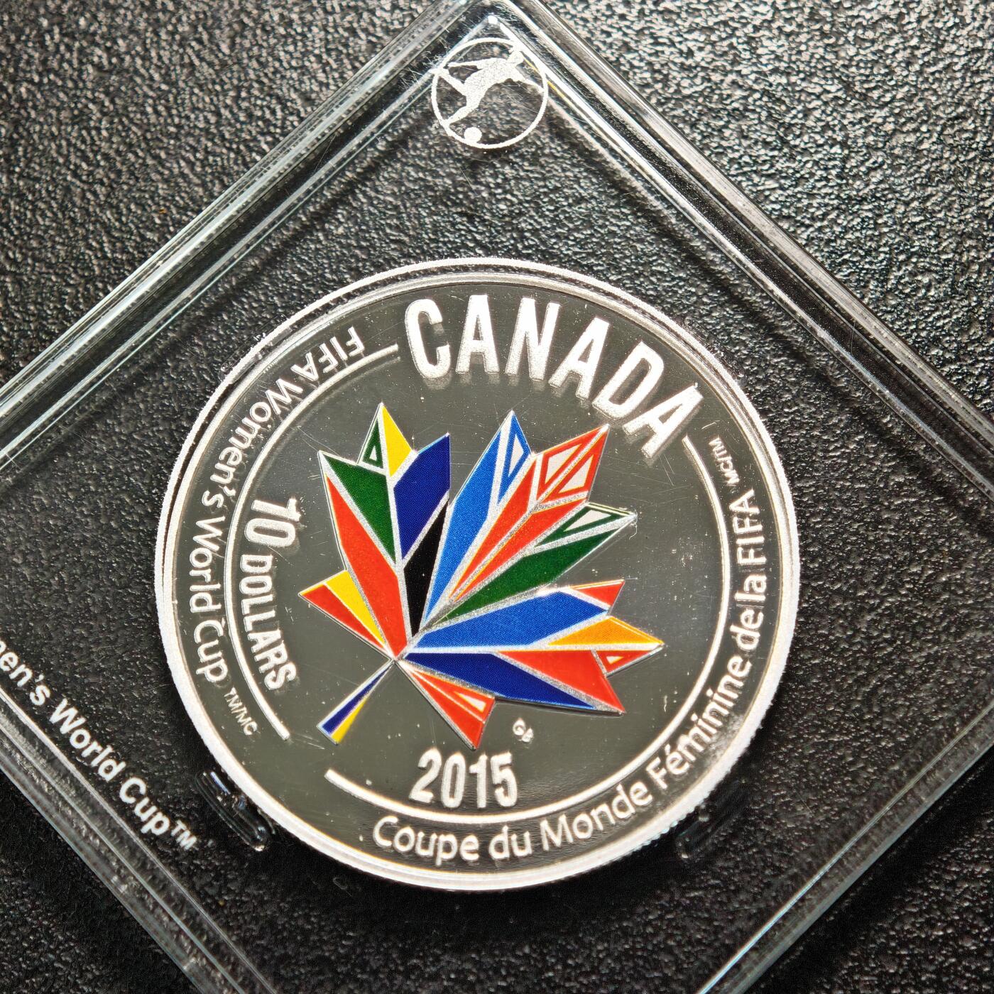 【德藏】世界币章拍卖第163期（拍品征集中~欢迎藏友联系） 2015年 加拿大女足世界杯系列-欢迎全世界精制纪念银币 999银 原盒 带证书 直径约：34mm；重约：1/2盎司