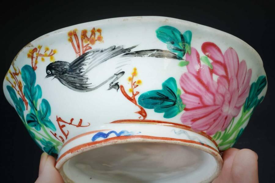 上海都达杂项专场十二（全场包邮】  粉彩喜鹊登梅葵口碗