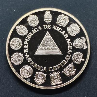 【全场包邮】纯粹捡漏拍499场-持续更新中 - 【伊比利亚美洲系列首套发现美洲500周年】尼加拉瓜1991年1科尔多巴精制纪念银币【40毫米27克92.5%，估算纯银价约699元（按28元/克银价核算）】