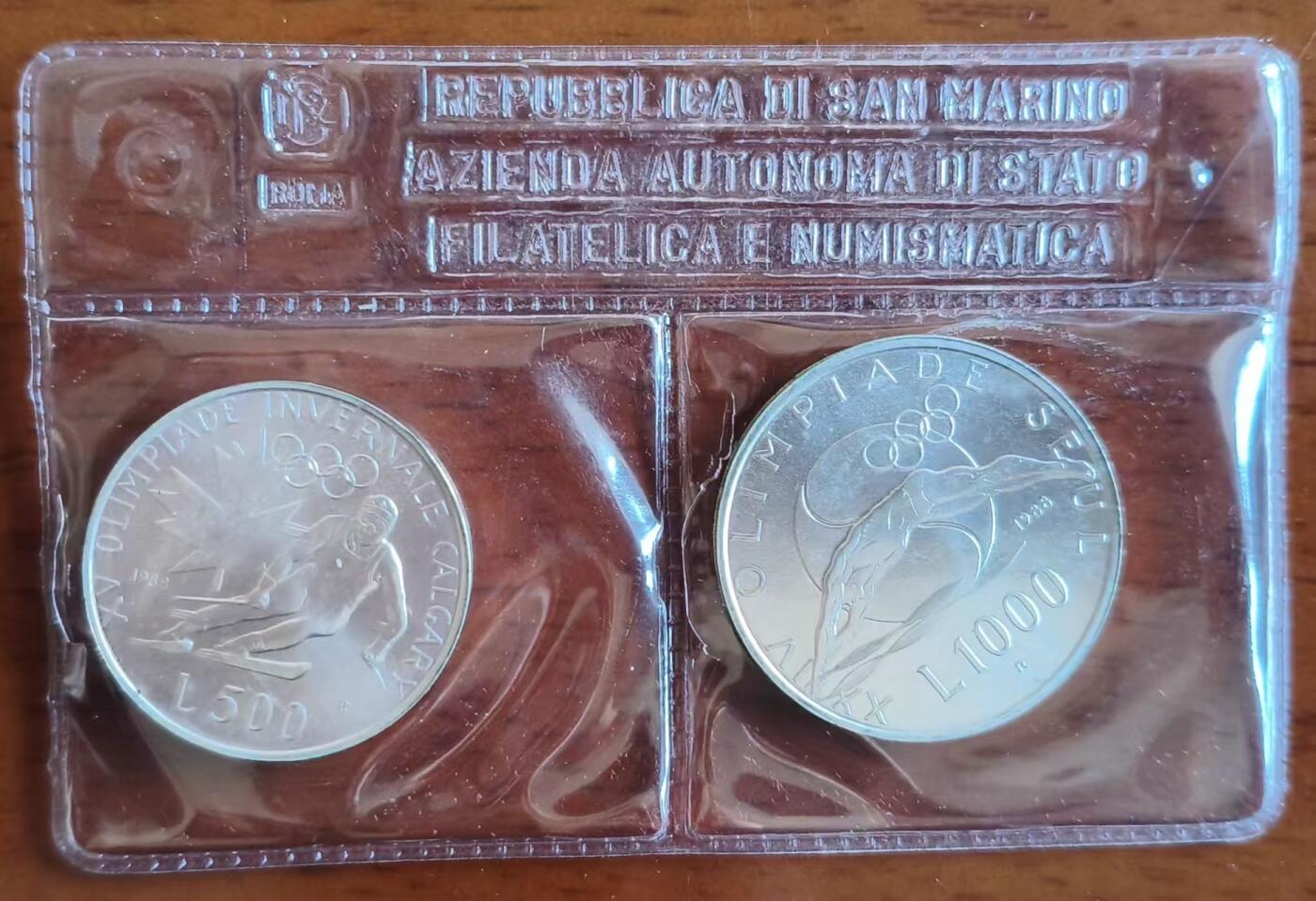 ❤️【币观天下】❤️ 第341期钱币拍卖- 2026.1.30周五晚上6点半场-长期征集拍品 春节前最后一场本场不能存放 节后恢复拍卖 圣马力诺1988年汉城奥运会和卡尔加里冬奥会纪念套装原盒证 含纯银21.38克