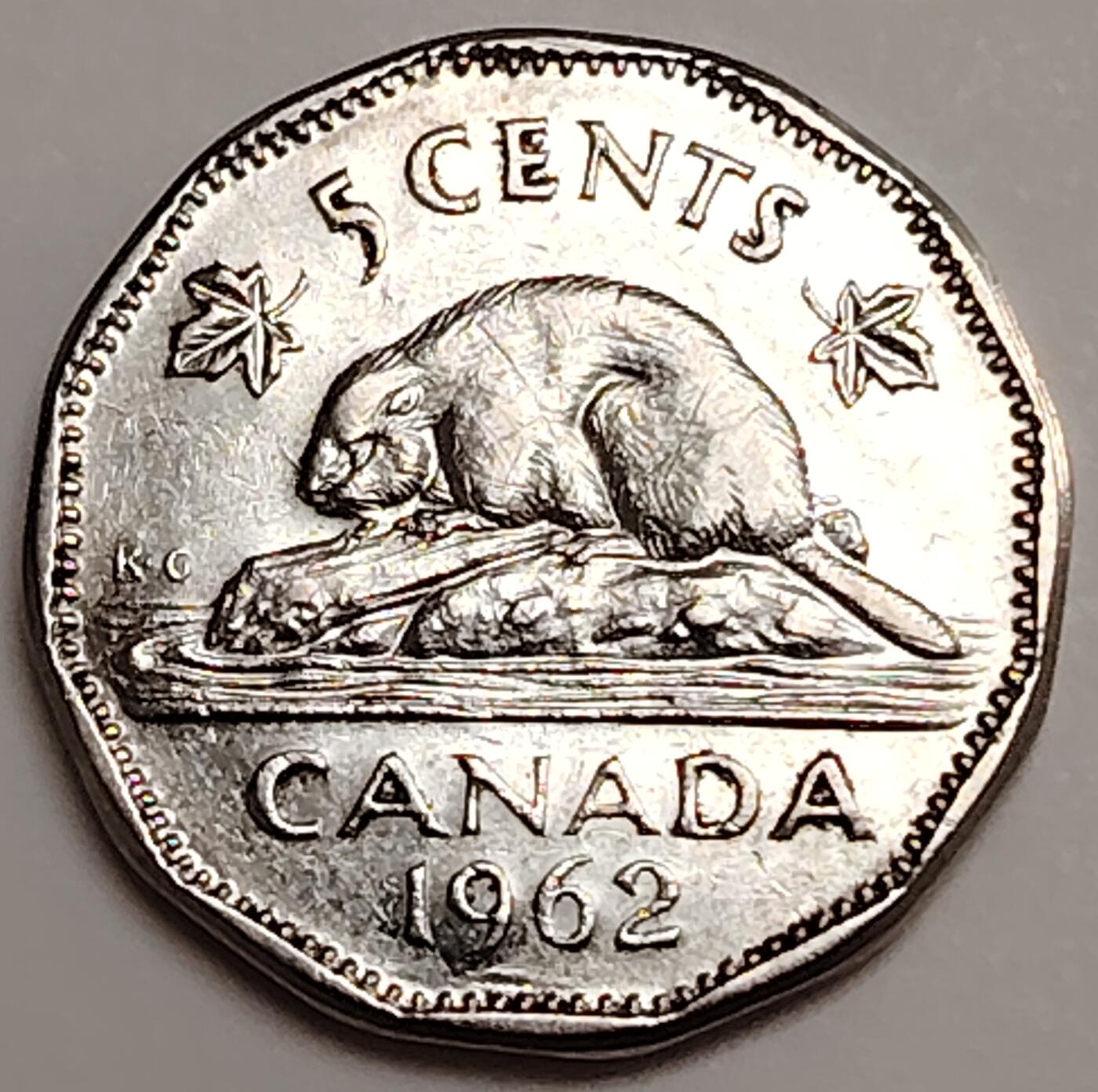 布加迪🐬～世界钱币(上海)🌾第 272 期 /  各国套币和散币 加拿大🇨🇦 1962年 5分 海狸图案 21.2mm ~L7
