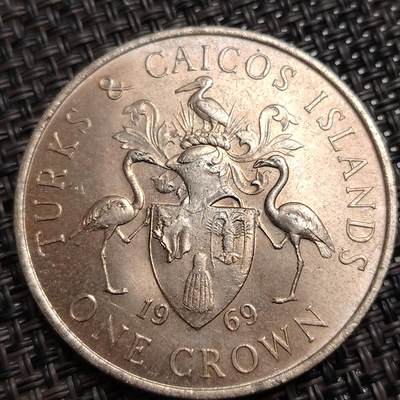 布加迪🐬～世界钱币(上海)🌾第 272 期 /  各国套币和散币 - 特克斯和凯科斯群岛 1969年 1克朗 38.5mm