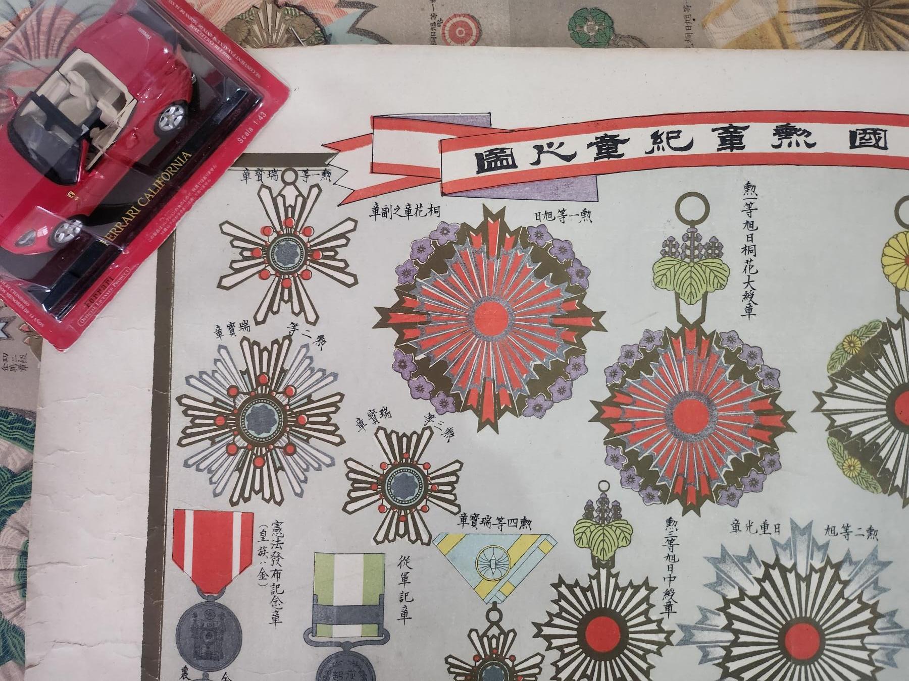 南水社首场拍卖 大日本帝国勲章紀章圖63*46cm1896年石板印刷 年代久远纸质品 品相如图 左下角有折痕与破损