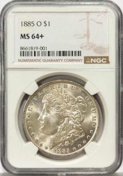 博洋堂世界钱币拍卖第159期（全场包邮） - NGC MS64+ 美国1885年O版摩根银币，光度一流