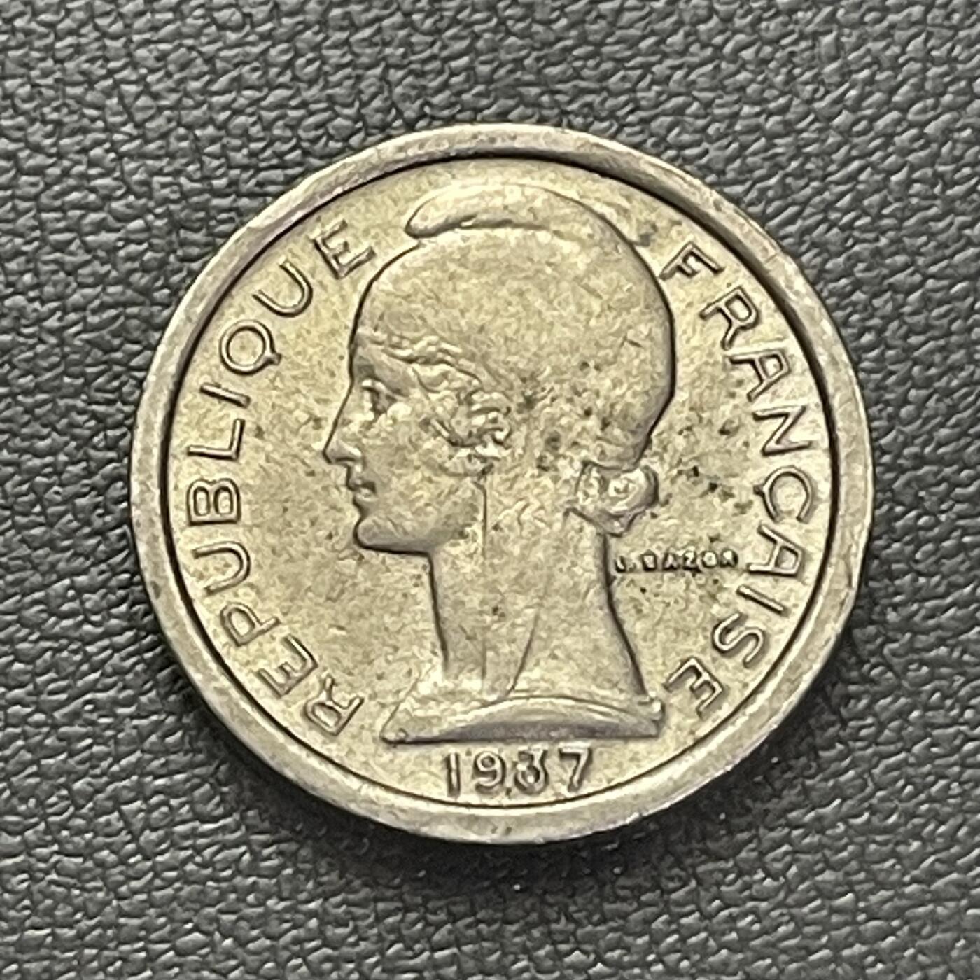 回流0201 法国官方改制1937年1法郎硬币而成的公用电话代用币