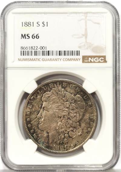 博洋堂世界钱币拍卖第159期（全场包邮） - NGC MS66 美国1881 S 摩根 双面五彩包浆