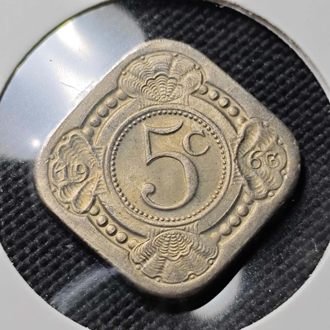 KK钱币收藏小铺  第390期  2月预留时间 周末发货 1966 荷属安地列斯5分镍币 好品