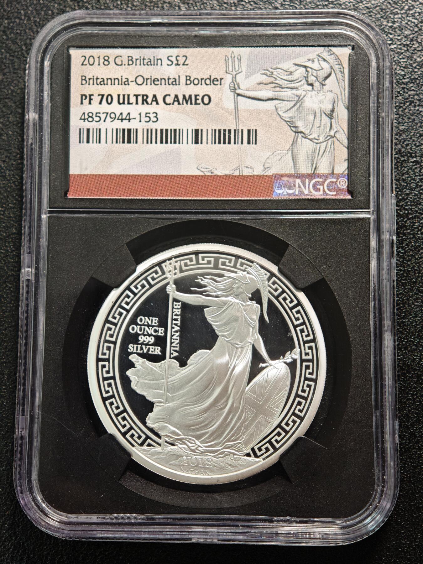 【德藏】世界币章拍卖第163期（拍品征集中~欢迎藏友联系） 满分！2018年 英国不列颠尼亚1盎司精制银币 999银 1盎司 NGC PF70UC