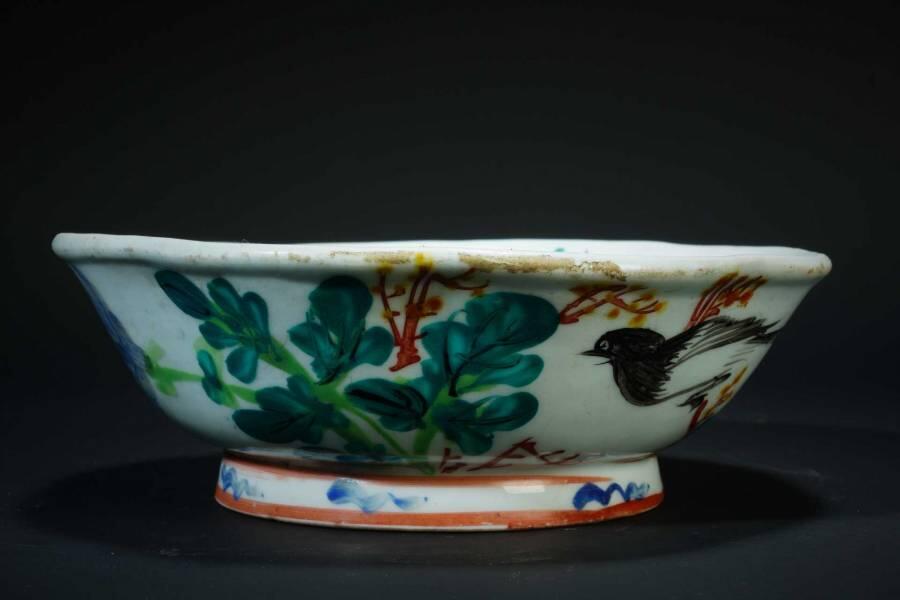 上海都达杂项专场十二（全场包邮】  粉彩喜鹊登梅葵口碗