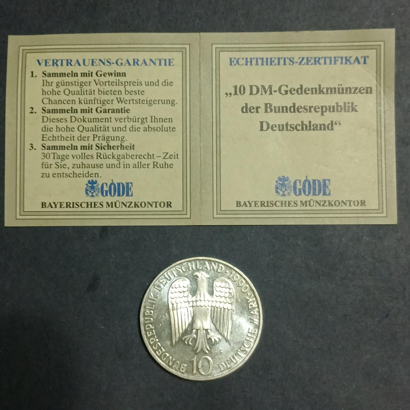 【游宝拍卖】乙巳蛇年第115期 蛇年收官场 德国1990年10马克银币 15克 带包装+证书