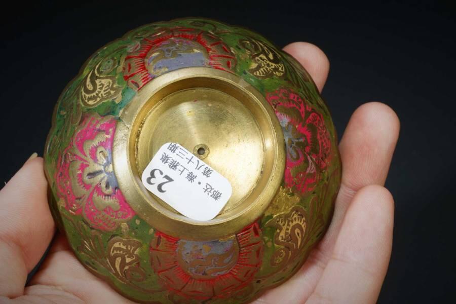 上海都达杂项专场十二（全场包邮】 铜珐琅彩刻花赏碗83-23