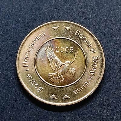 【全场包邮】纯粹捡漏拍498场-持续更新中 - 波斯尼亚和黑塞哥维那2005年5马克首发年鸽子双色币 UNC品相