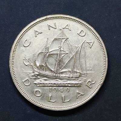 【全场包邮】纯粹捡漏拍499场-持续更新中 - 加拿大1949年1元纽芬兰加入联邦纪念银币【36毫米23.33克80%，纯银价约522元（按28元银价估算）】