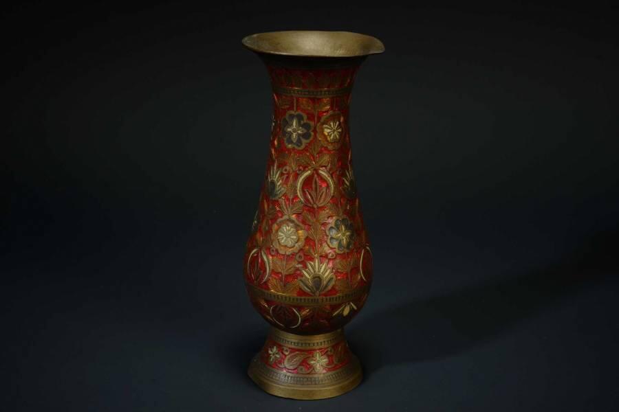 上海都达杂项专场十二（全场包邮】 铜錾刻花卉花瓶83-22