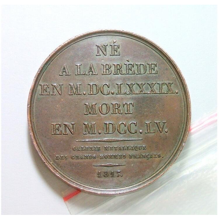 法国1817年 大哲学家孟德斯鸠 高浮雕精制大铜章 40MM