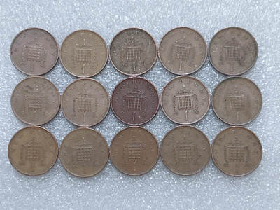 第一海外回流一元起拍收藏 散集专场  第296期 - 英国1便士硬币 15枚 花冠女王版