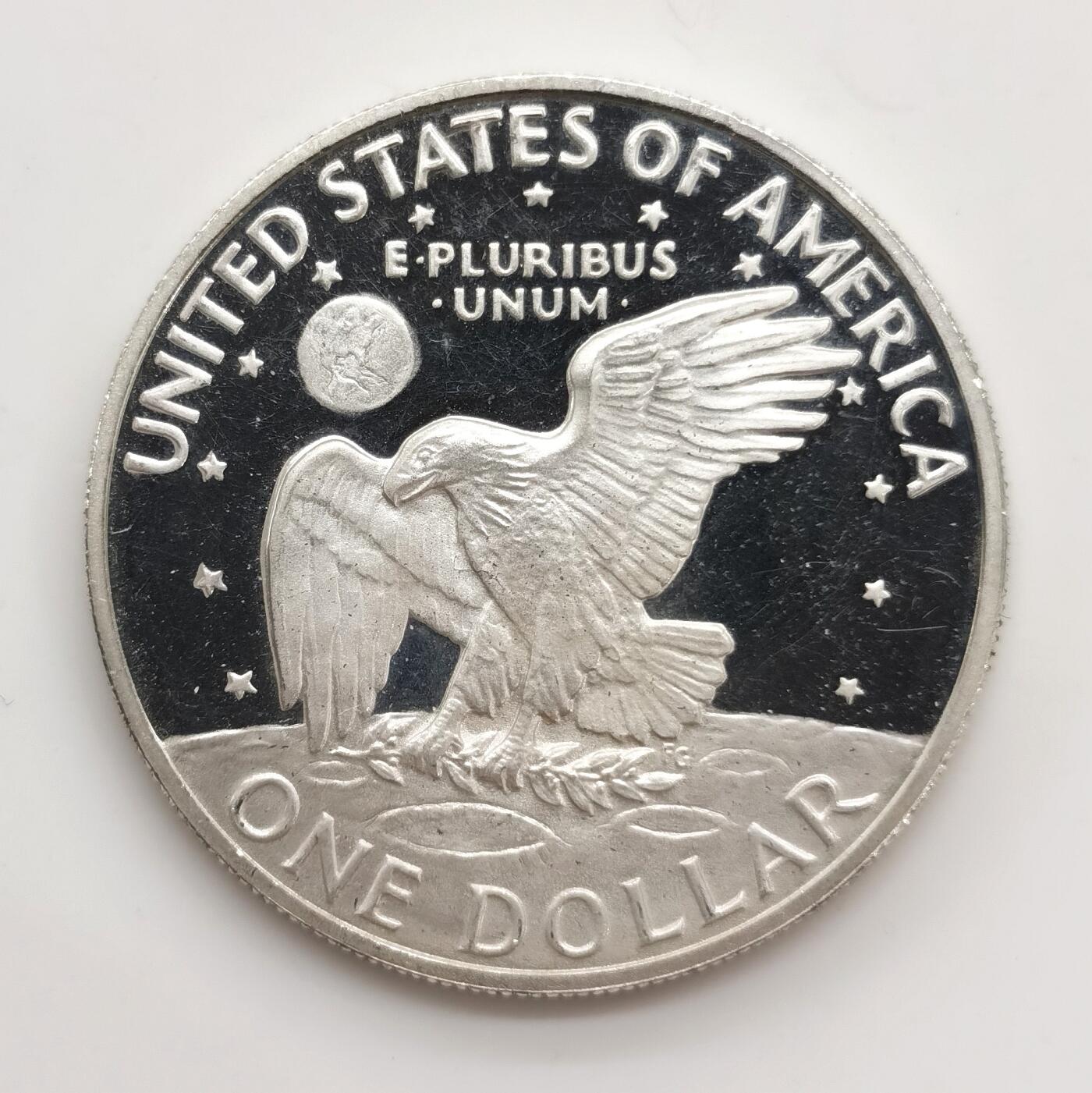 博洋堂世界钱币拍卖第159期（全场包邮） 美国1972年艾森豪威尔像纪念银币，1美元面值，精制币，成色几乎全新。