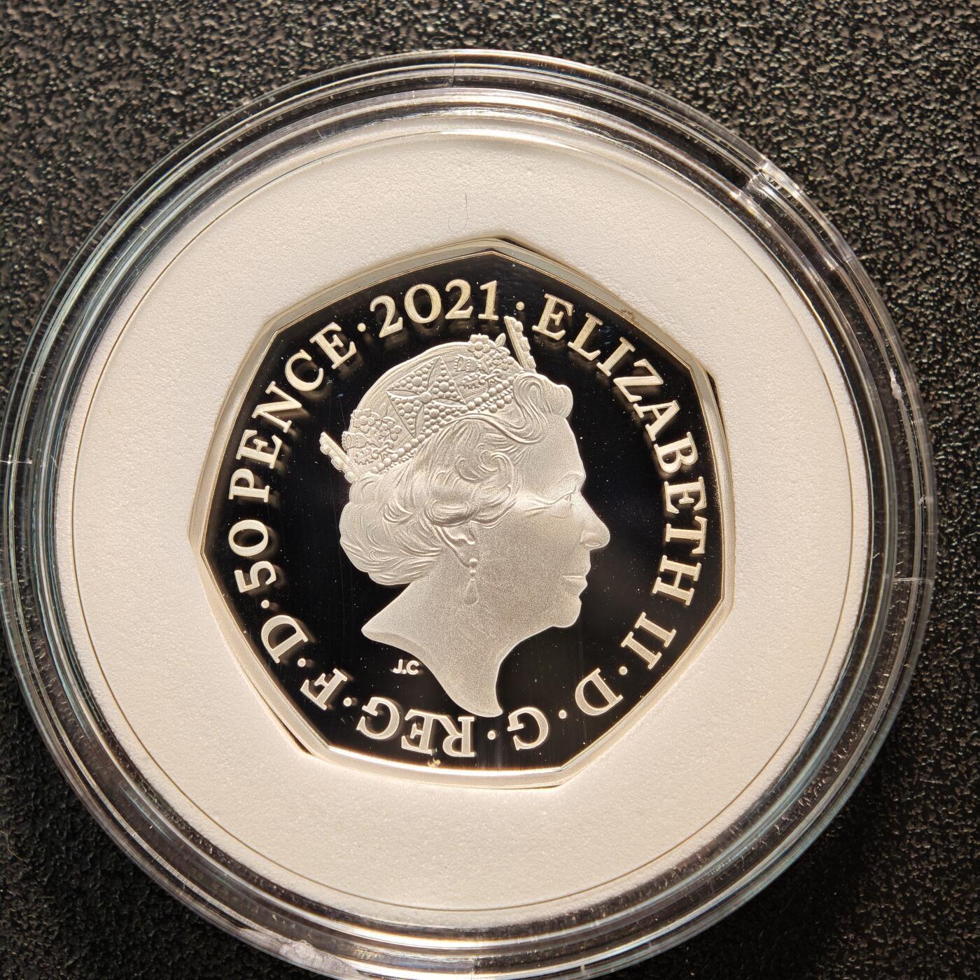 【德藏】世界币章拍卖第163期（拍品征集中~欢迎藏友联系） 2021年 英国雪人50便士彩色精制纪念银币 原盒 原证书 27.3mm 8g 925银