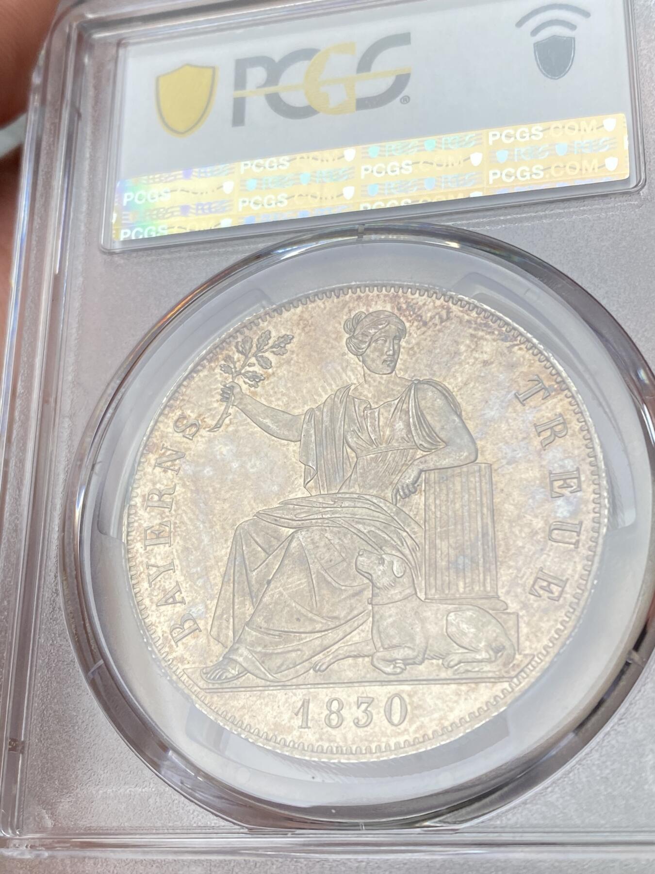 万国钱币拍卖第060期（万国六十期纪念大拍） PCGS MS63 1830年德国巴伐利亚忠于皇室历史大泰勒 路德维希一世敕令发行 用于感激1830年德国社会主义运动中巴伐利亚人民对王室的忠诚 原味德式淡彩状态难得 收藏级品质