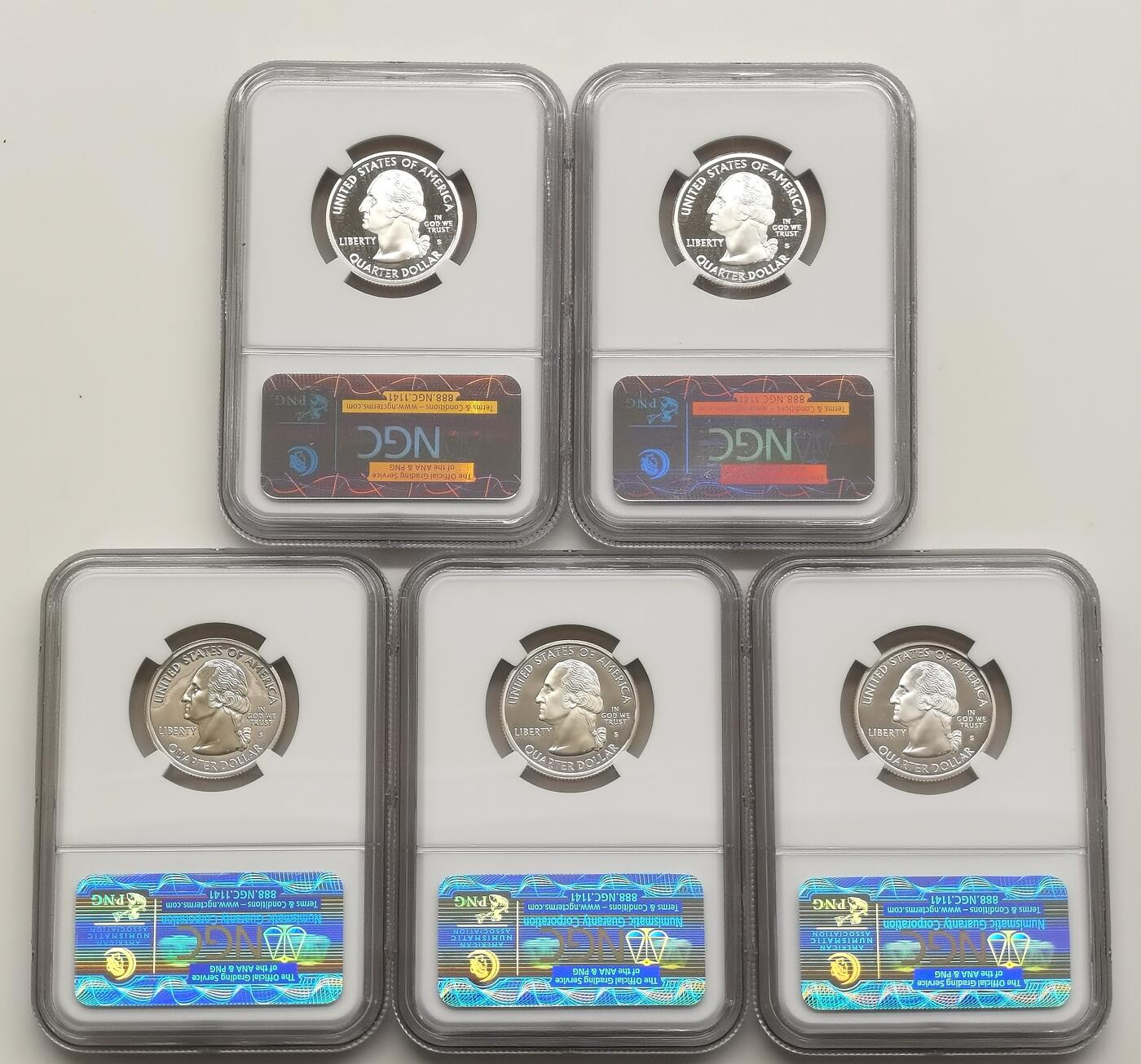 博洋堂世界钱币拍卖第159期（全场包邮） NGC PF69UC 美国2004年德克萨斯州25分纪念银币一套，69分超高分，6克925银银价30*0.925*28=777元