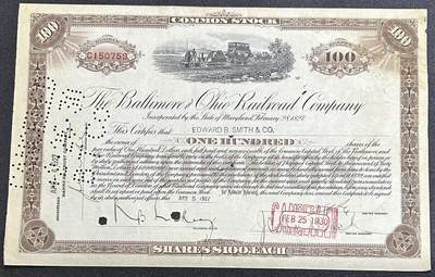 西秦中古拍卖第七十四期 - 美国1927年100股 俄亥俄州铁路公司股票