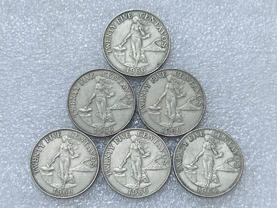 第一海外回流一元起拍收藏 散集专场  第296期 - 菲律宾60年代火山打铁女神25分硬币 6枚