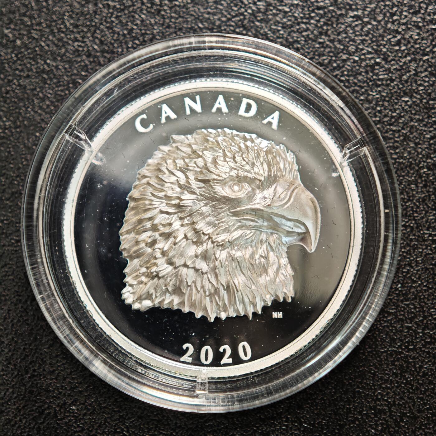 【德藏】世界币章拍卖第163期（拍品征集中~欢迎藏友联系） 2020年 加拿大秃鹰25元高浮雕精制纪念银币 成色999银 直径36mm 重量31.62g 原盒 原证书