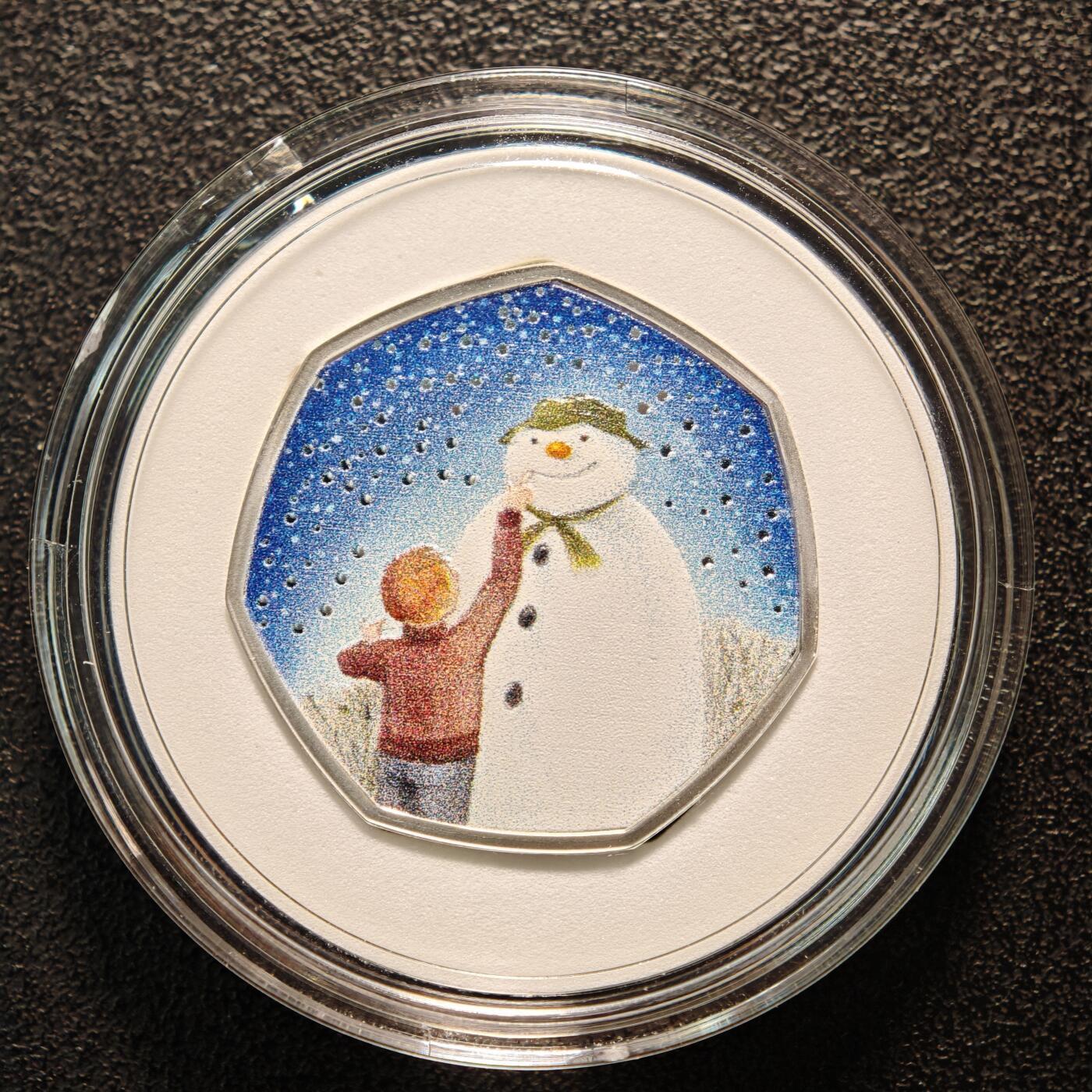 【德藏】世界币章拍卖第163期（拍品征集中~欢迎藏友联系） 2021年 英国雪人50便士彩色精制纪念银币 原盒 原证书 27.3mm 8g 925银