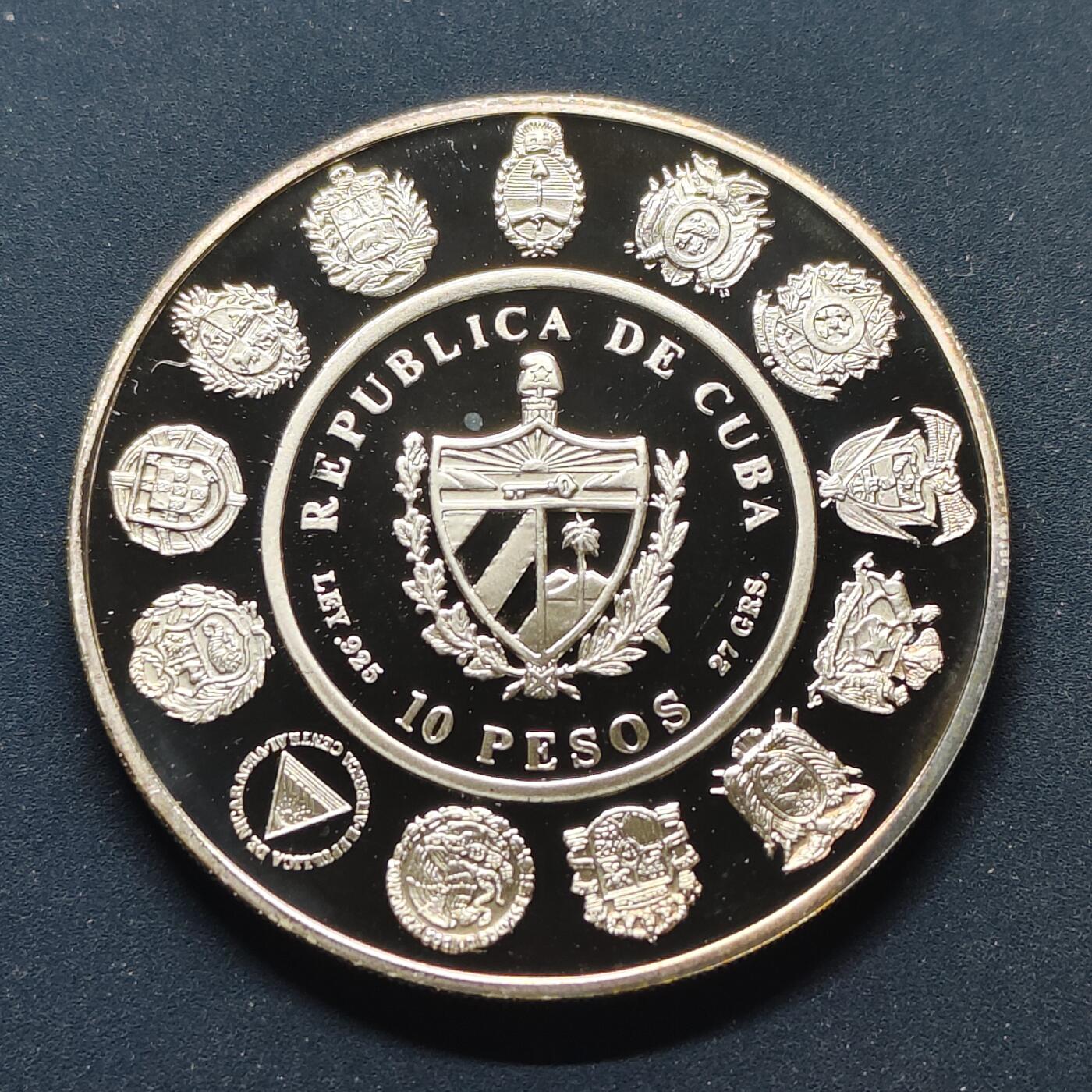 【全场包邮】纯粹捡漏拍499场-持续更新中 【伊比利亚美洲系列首套发现美洲500周年】古巴1991年10比索精制纪念银币【40毫米27克92.5%，估算纯银价约699元（按28元/克银价核算）】