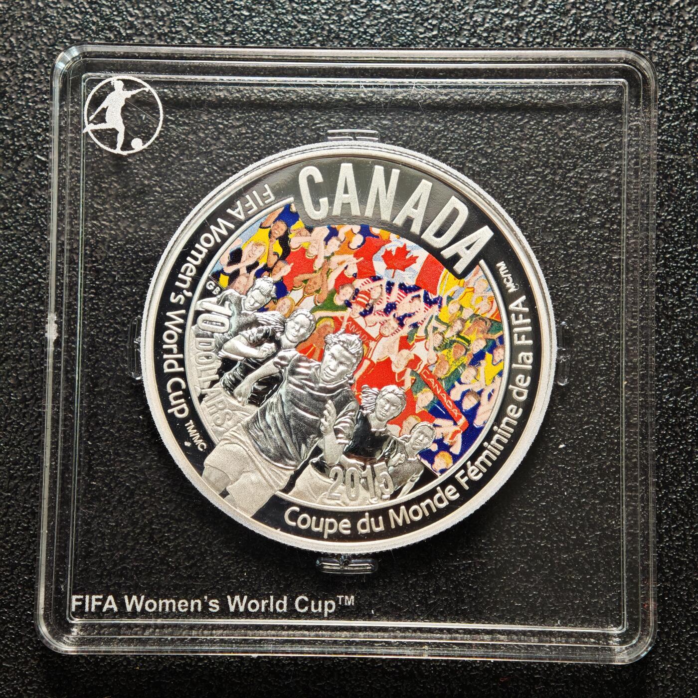 【德藏】世界币章拍卖第163期（拍品征集中~欢迎藏友联系） 2015年 加拿大女足世界杯系列-加油加拿大精制纪念银币 999银 原盒 带证书 直径约：34mm；重约：1/2盎司