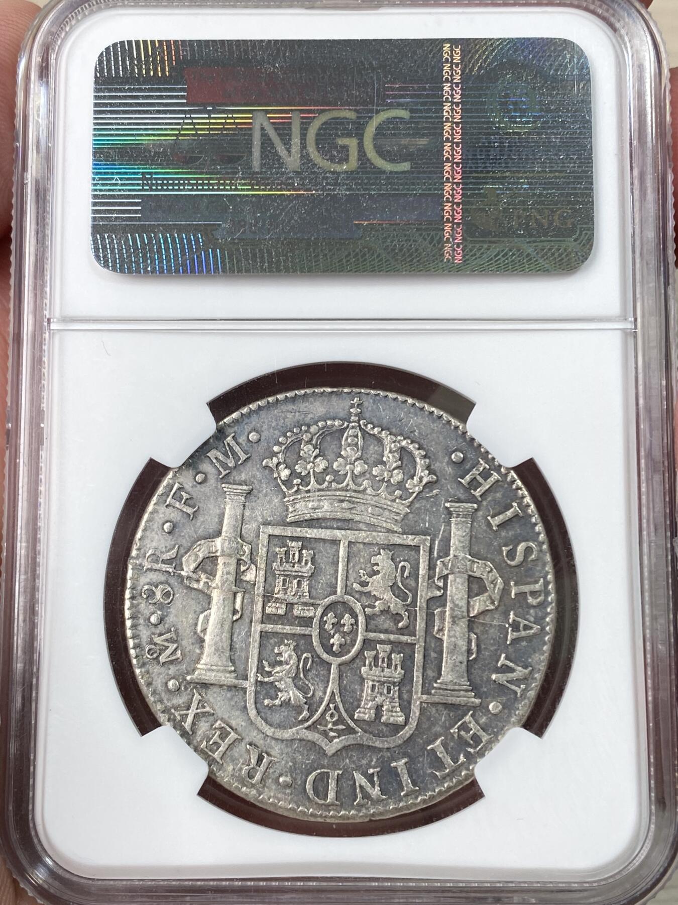 万国钱币拍卖第060期（万国六十期纪念大拍） NGC AU55 1789MOFM西属墨西哥卡洛斯四世过渡版人像双柱8R 原味深打有裂模线