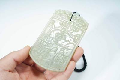 上海都达杂项专场90【全场包邮】  90年代 和田玉精雕《人物诗文》挂牌83-33