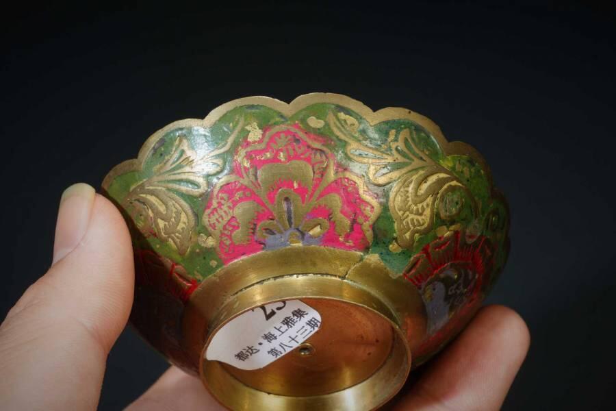 上海都达杂项专场十二（全场包邮】 铜珐琅彩刻花赏碗83-23