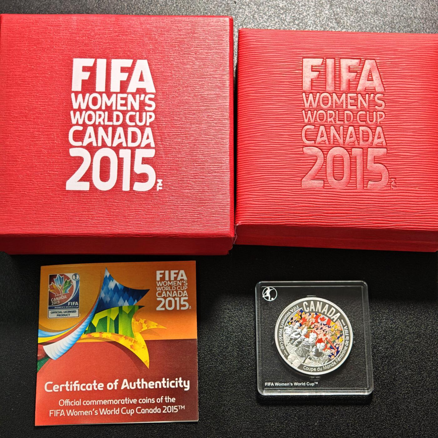 【德藏】世界币章拍卖第163期（拍品征集中~欢迎藏友联系） 2015年 加拿大女足世界杯系列-加油加拿大精制纪念银币 999银 原盒 带证书 直径约：34mm；重约：1/2盎司