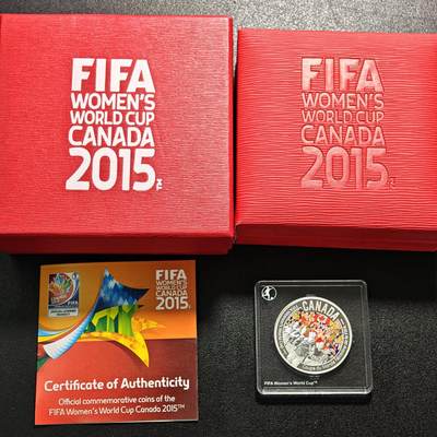 【德藏】世界币章拍卖第163期（拍品征集中~欢迎藏友联系） - 2015年 加拿大女足世界杯系列-加油加拿大精制纪念银币 999银 原盒 带证书 直径约：34mm；重约：1/2盎司