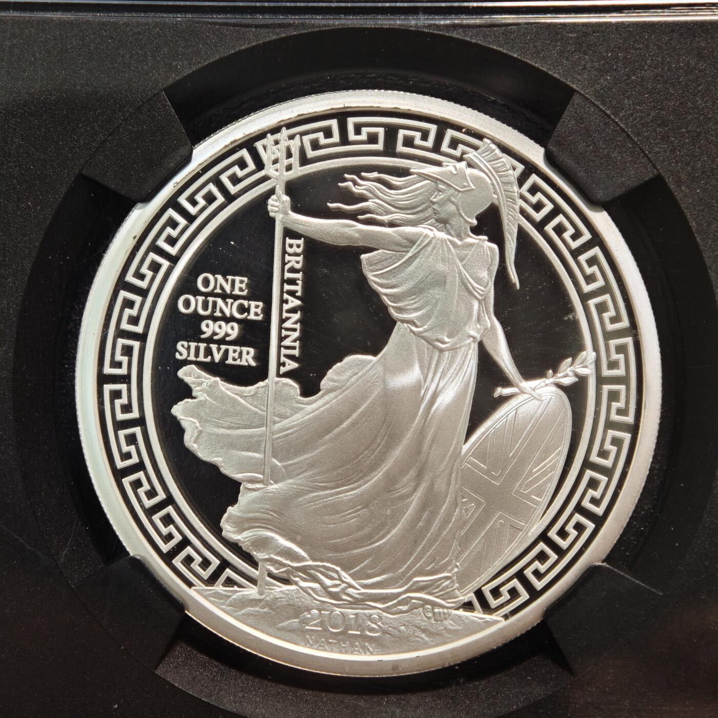 【德藏】世界币章拍卖第163期（拍品征集中~欢迎藏友联系） 满分！2018年 英国不列颠尼亚1盎司精制银币 999银 1盎司 NGC PF70UC