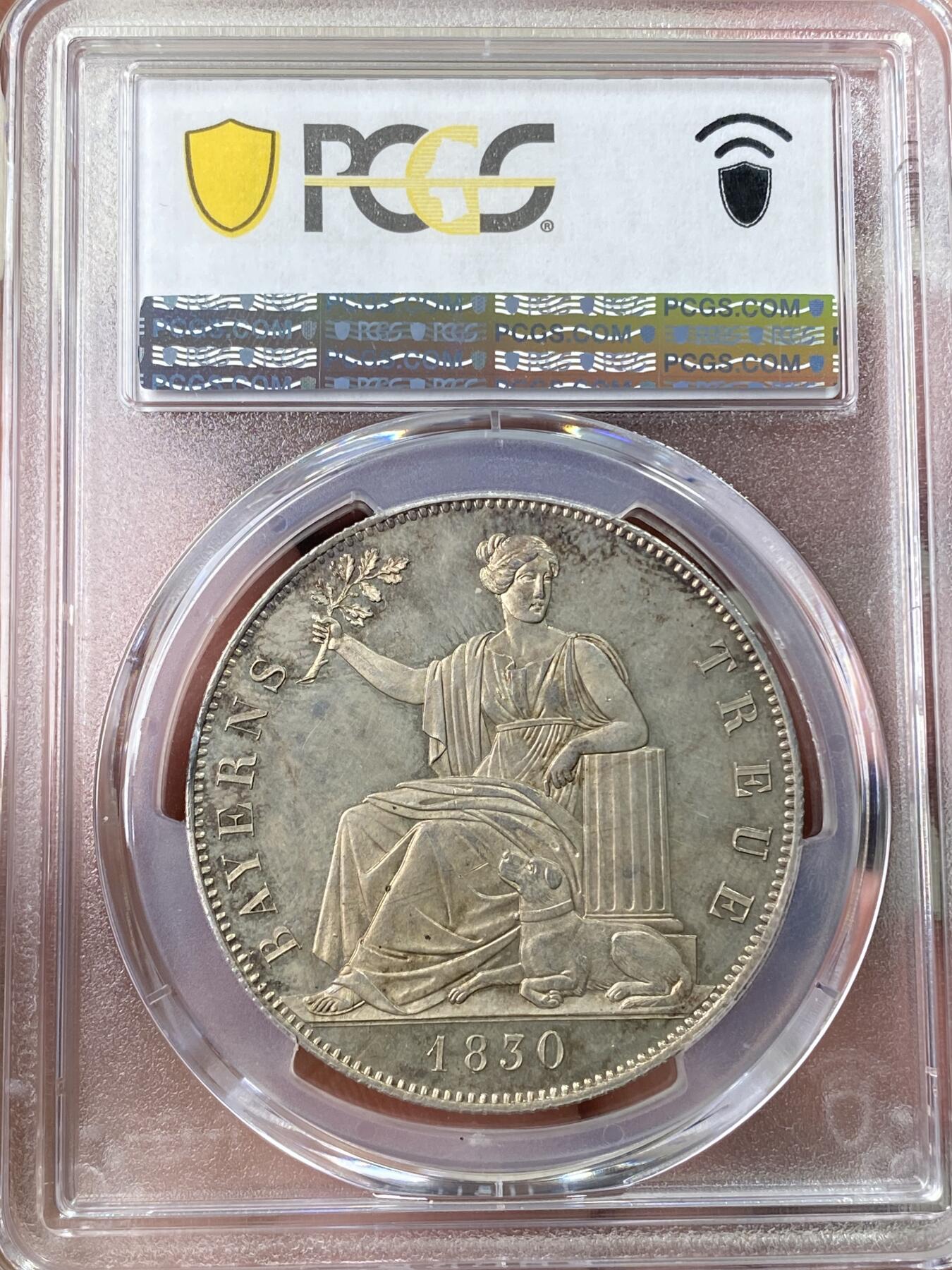 万国钱币拍卖第060期（万国六十期纪念大拍） PCGS MS63 1830年德国巴伐利亚忠于皇室历史大泰勒 路德维希一世敕令发行 用于感激1830年德国社会主义运动中巴伐利亚人民对王室的忠诚 原味德式淡彩状态难得 收藏级品质