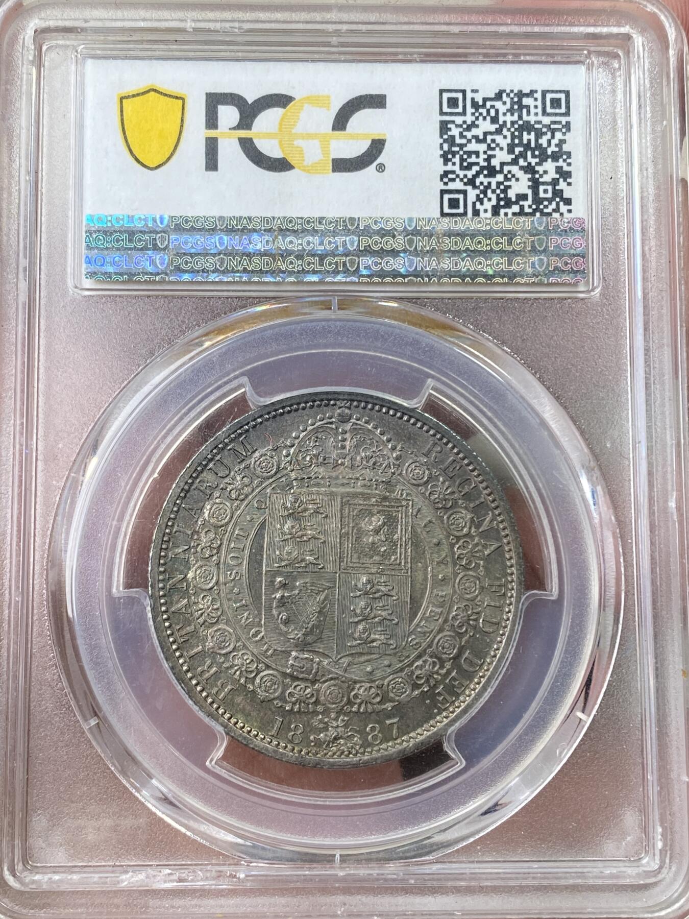万国钱币拍卖第060期（万国六十期纪念大拍） PCGS MS64 1887年英国维多利亚女皇高冠半克朗银币 原光孔雀蓝五彩包浆极美
