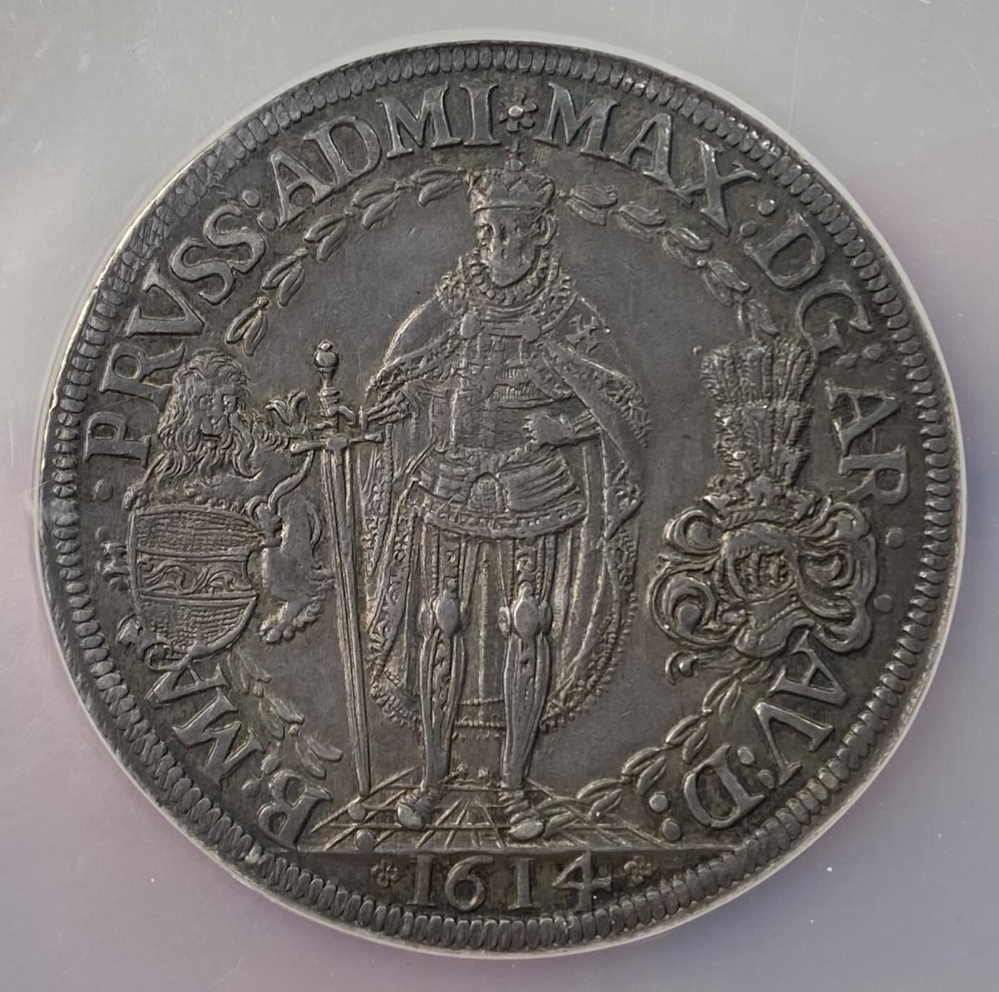 万国钱币拍卖第060期（万国六十期纪念大拍） NGC AU55 1614德国条顿骑士团2泰勒大银 条顿名誉品种 57g重器 均匀一色欧陆包浆极美 几乎见不到MS的品种 一枚原味好状态的55已是收藏之选