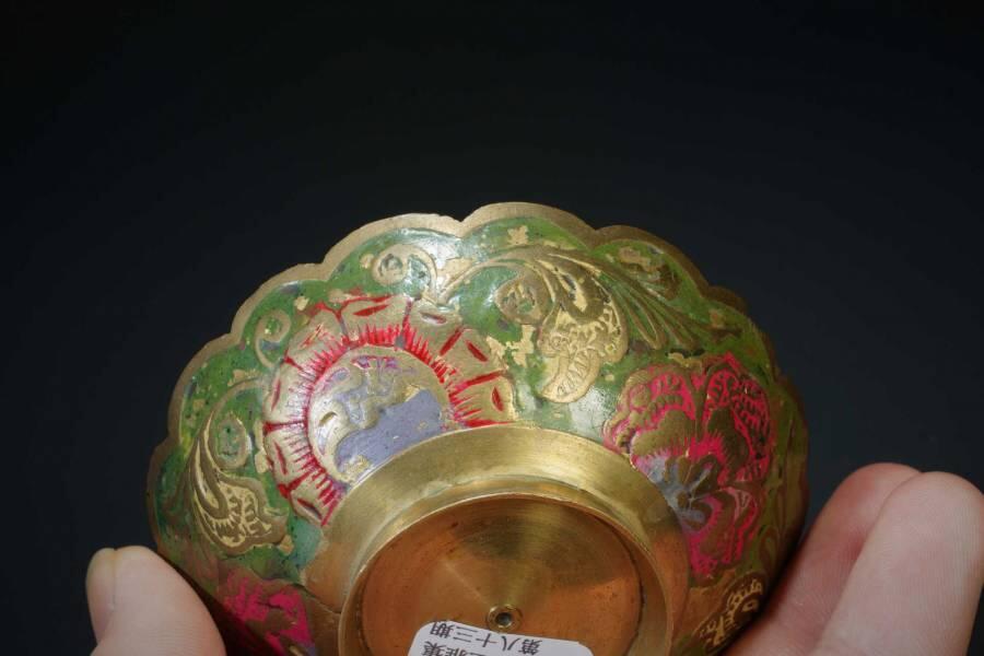 上海都达杂项专场十二（全场包邮】 铜珐琅彩刻花赏碗83-23