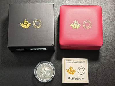 【德藏】世界币章拍卖第163期（拍品征集中~欢迎藏友联系） - 2020年 加拿大秃鹰25元高浮雕精制纪念银币 成色999银 直径36mm 重量31.62g 原盒 原证书